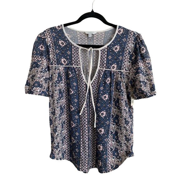 Lucky Brand Women's Size XS Printed Short Sleeve Peasant Top Boho Cottage Core - Picture 4 of 14